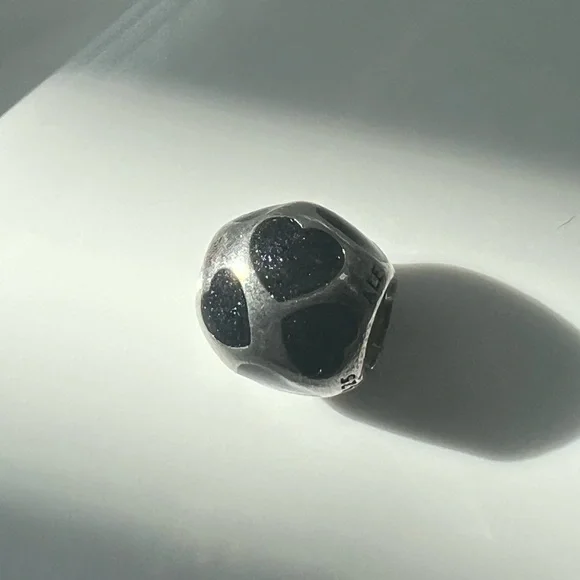 Pandora Sterling Silver Black Enamel Hearts Charm - Picture 6 of 8
